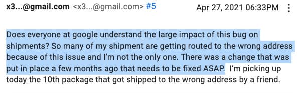 Google Address Validation bug reporting