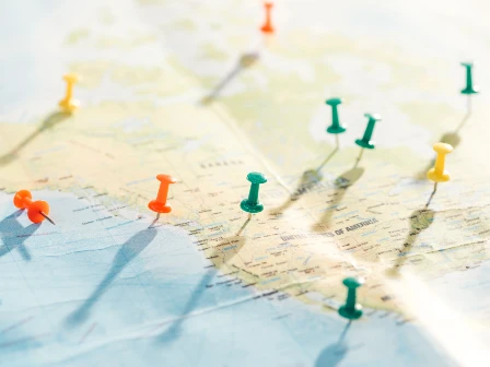 Map of the US with pushpins showing addresses that have been converted to coordinates