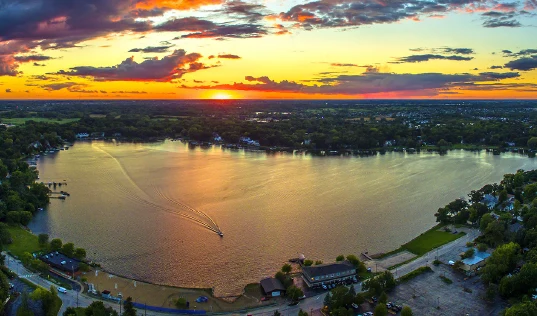 View of the lake at sunset
